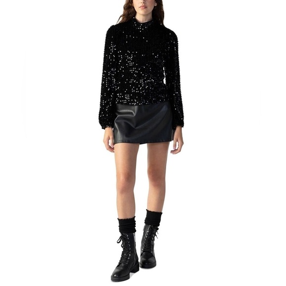 SANCTUARY Mid-Rise Faux-Leather Mini Skirt Women's 14 Black Zip Closure At Back - Picture 1 of 9